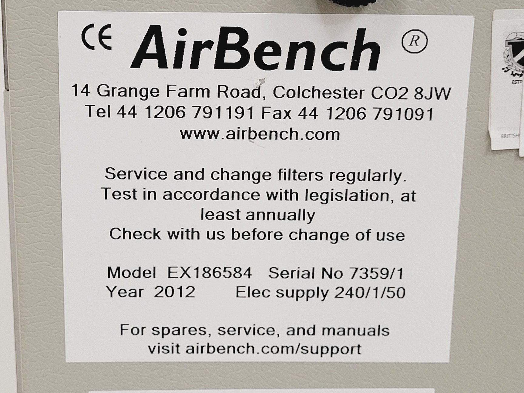 Image of AirBench Model EX186584 Downdraught Extractor Bench Lab