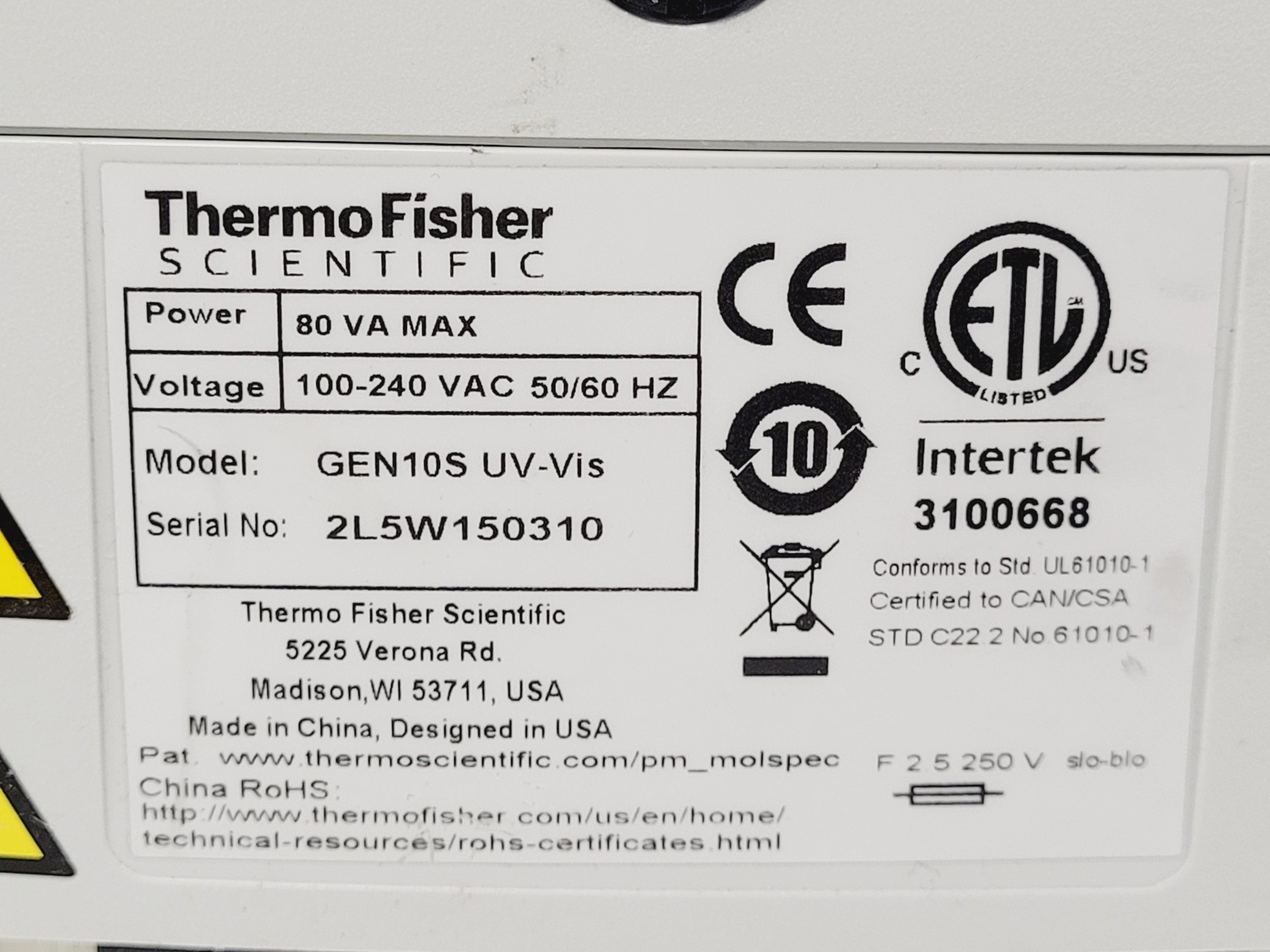 Image of Thermo Scientific GeneSys Gen10S UV-VIS Spectrophotometer Lab