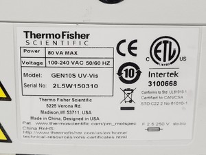 Thumbnail image of Thermo Scientific GeneSys Gen10S UV-VIS Spectrophotometer Lab