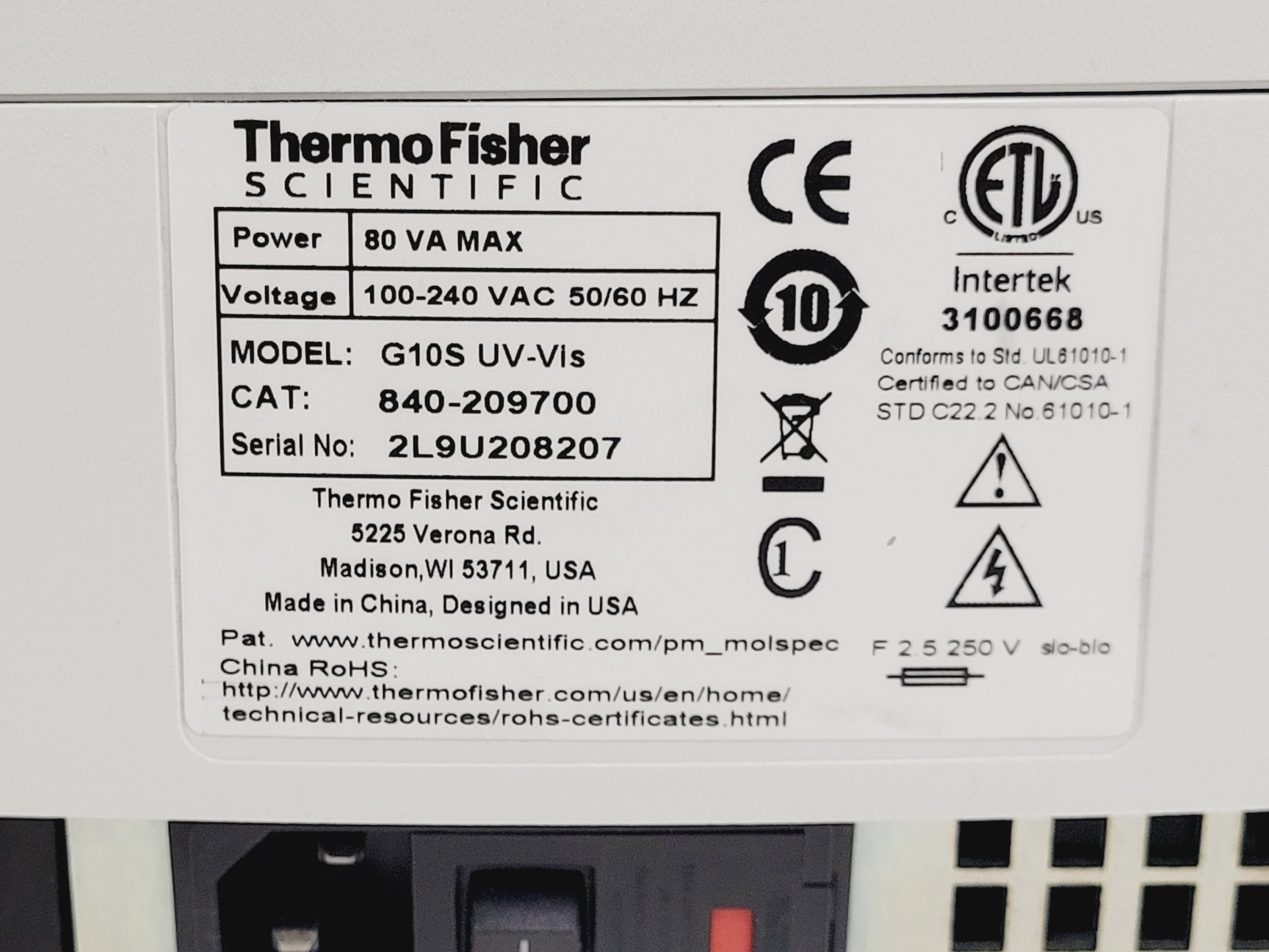 Image of Thermo Scientific GeneSys G10S UV-VIS Spectrophotometer Lab
