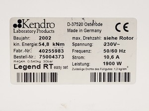 Thumbnail image of Kendro Laboratory Products  Sorvall Legend RT D-37520 Benchtop Centrifuge
