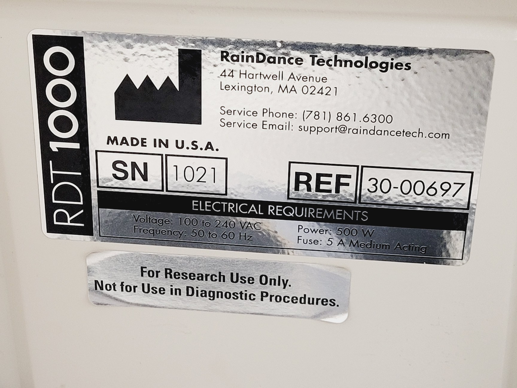 Image of RainDance Technologies RDT1000 Next Generation Sequencing System