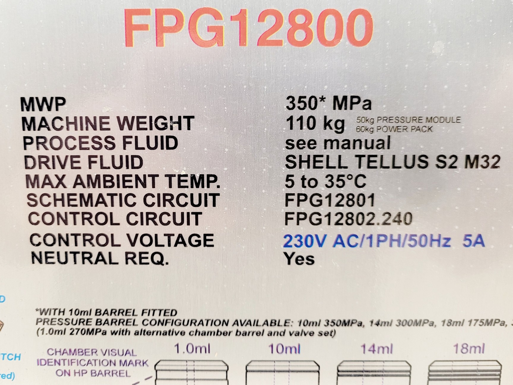 Image of Stansted Fluid Power FPG12800 Pressure Cell Homogeniser 10ml Lab