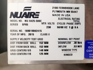 Thumbnail image of Nuaire NU-S425-500E Series SP65 Class 2 Biological Safety Cabinet