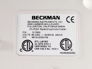 Thumbnail image of Beckman DU 520 Central Purpose UV/Vis Spectrophotometer Lab