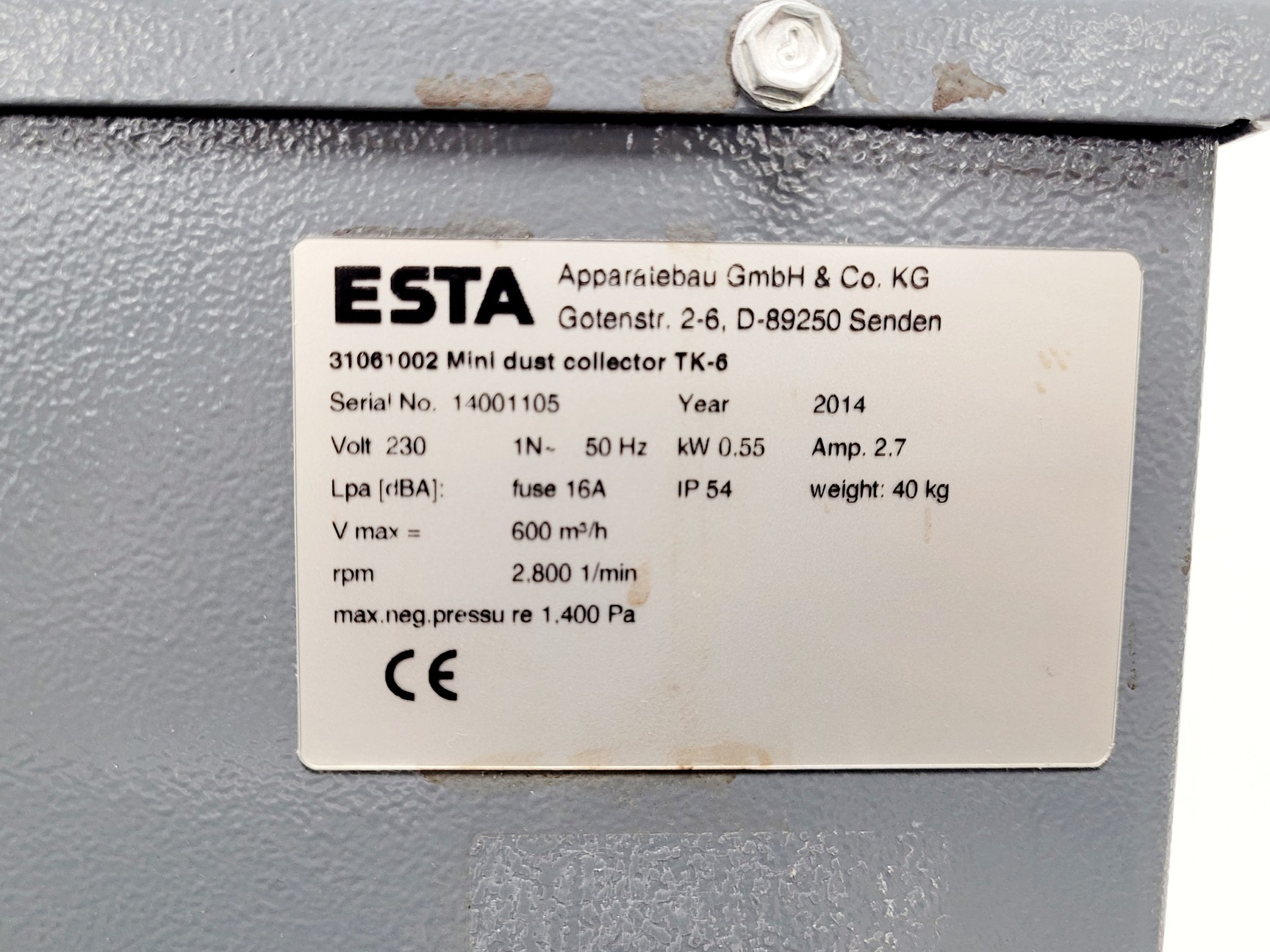Image of ESTA TK 6 Mini Dust Extractor Unit 