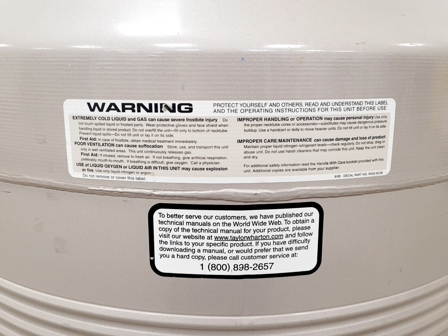 Image of Taylor Wharton LS3000 81L Liquid Nitrogen Dewar