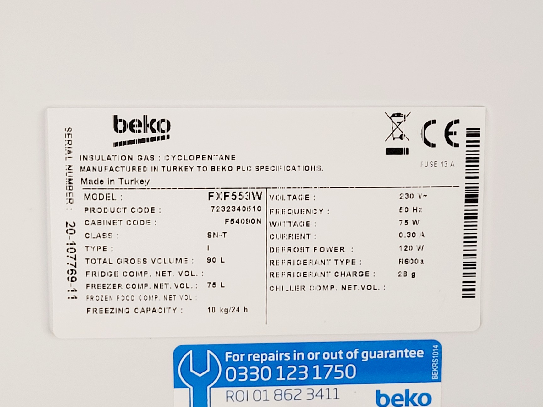 Image of Beko FXF553W Freezer