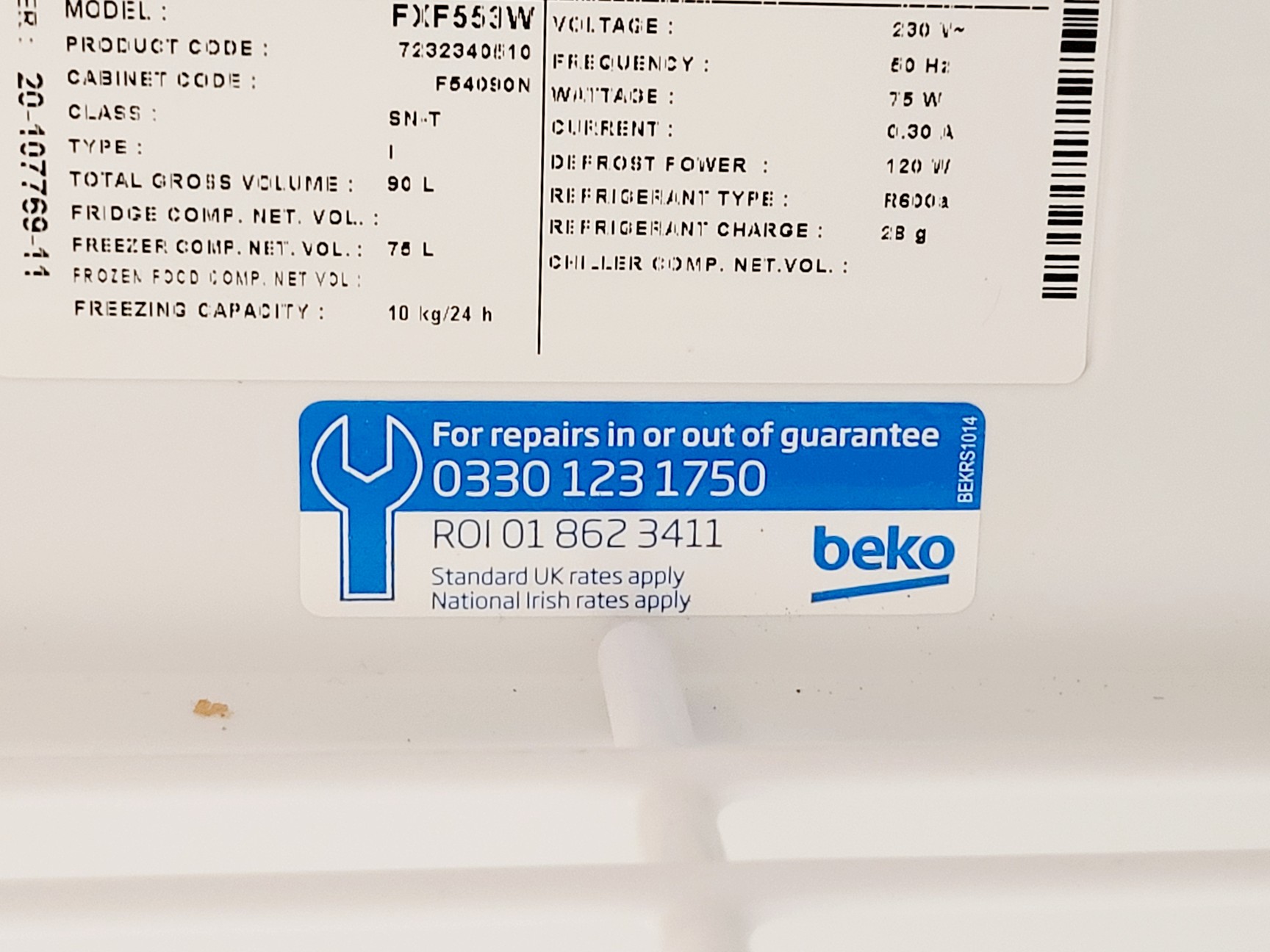 Image of Beko FXF553W Freezer