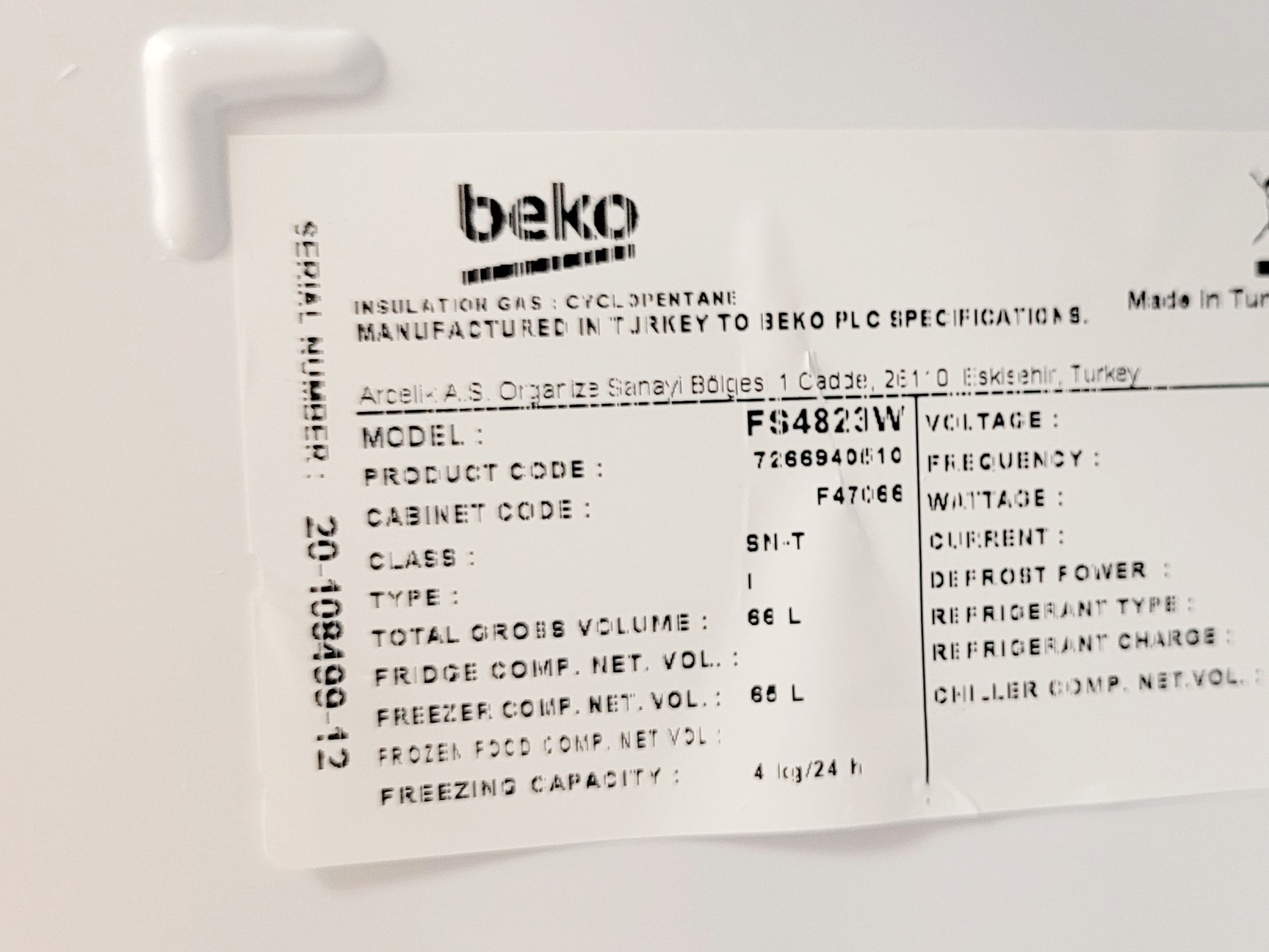 Image of Beko FS4823W Freezer