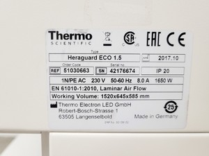Thumbnail image of Thermo Scientific HERAGuard Eco 1.5 Clean Bench 2017 Lab
