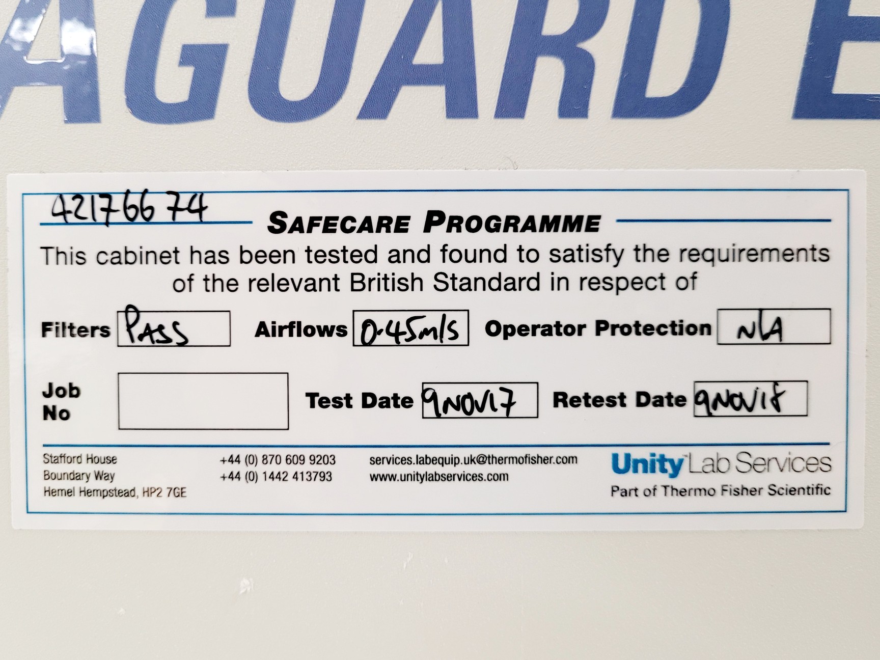 Image of Thermo Scientific HERAGuard Eco 1.5 Clean Bench 2017 Lab