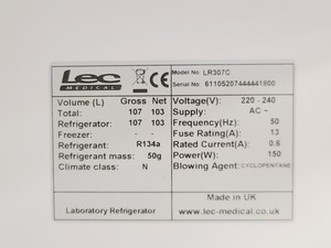 Thumbnail image of Lec Medical Laboratory Refrigerator Model LR307C