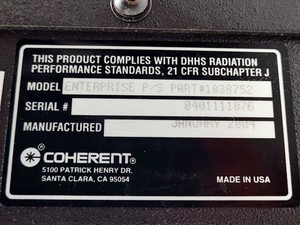 Thumbnail image of Coherent Enterprise II Model ENTCII-653 Class 4 Laser w/ Power Supply Lab