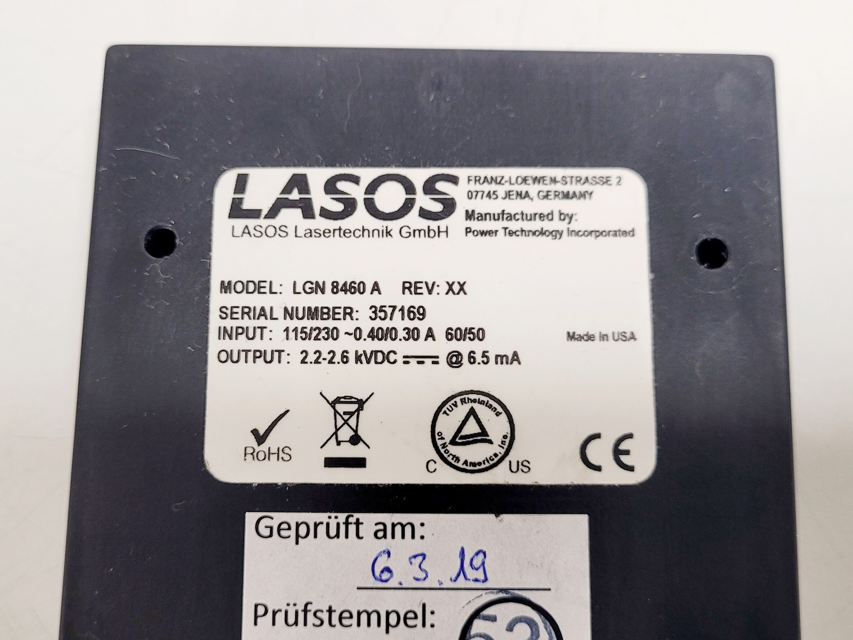 Image of Lasos LGK7628-1 Class 3B Laser w/ LGN 8460 A Lab