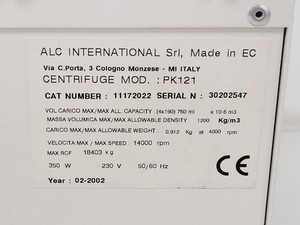 Thumbnail image of ALC PK121 Multispeed Centrifuge w/ T515 Rotor 4300RPM Lab