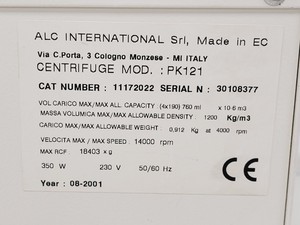 Thumbnail image of ALC PK121 Multispeed Centrifuge w/ T515 Rotor 4300RPM Lab