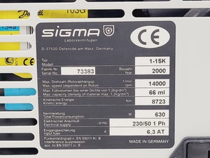 Thumbnail image of Sigma 1-15K Refrigerated Benchtop Centrifuge