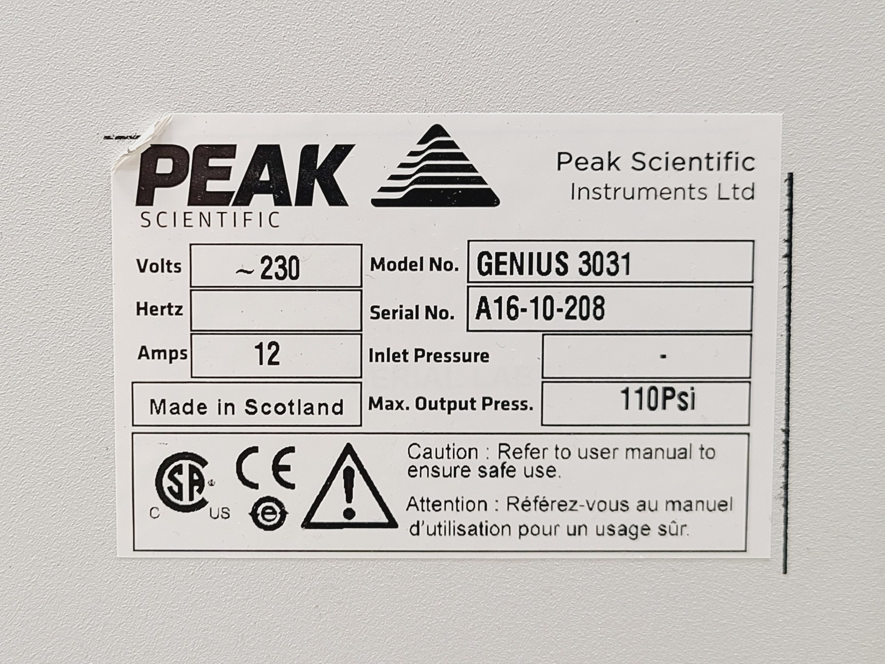 Image of PEAK Scientific Genius 3031 Nitrogen Generator (2016) Lab