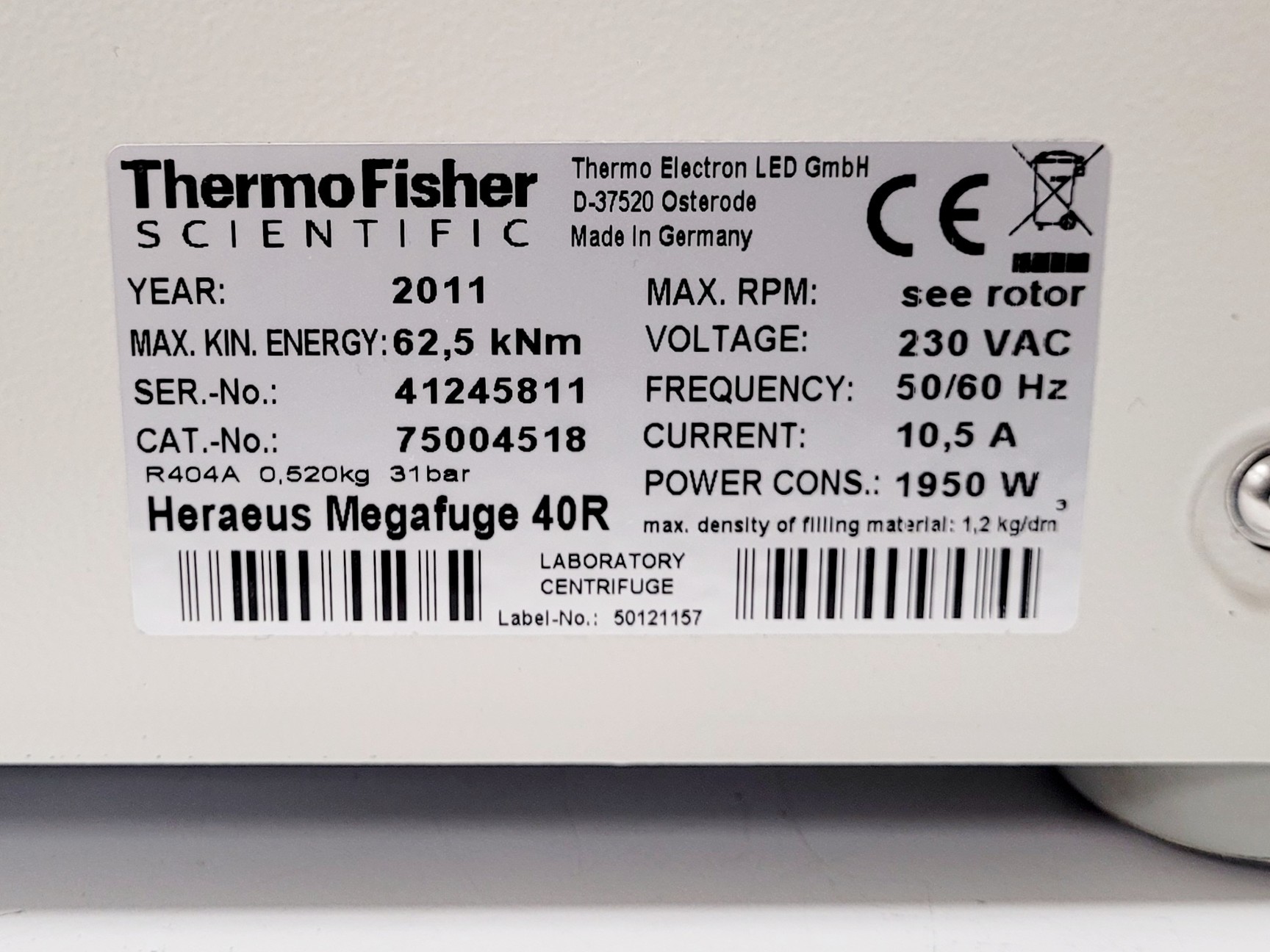 Image of Thermo Fisher Scientific Heraeus Megafuge 40R Benchtop Centrifuge