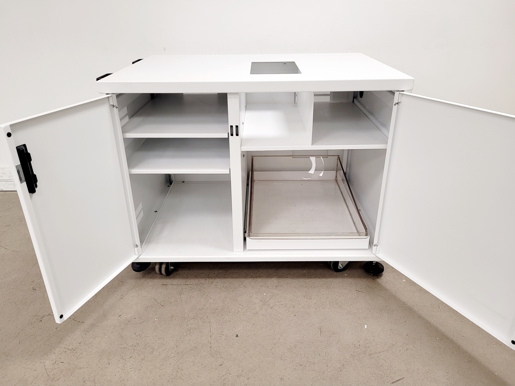 Image of White Metal Laboratory Cupboard/Cabinet on Wheels