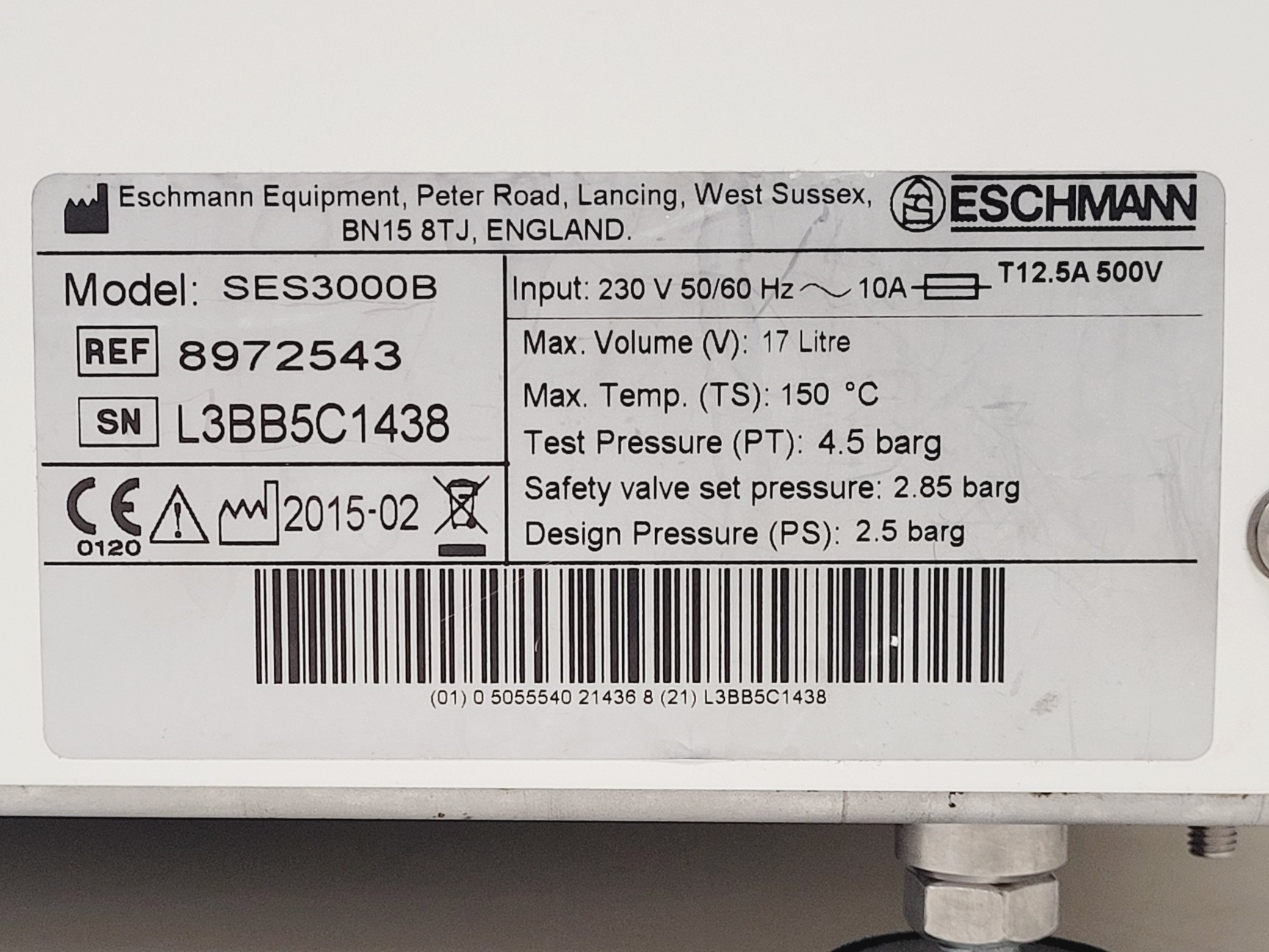 Image of Eschmann Little Sister SES 3000B Vacuum Autoclave Lab