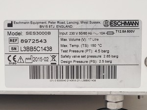 Thumbnail image of Eschmann Little Sister SES 3000B Vacuum Autoclave Lab