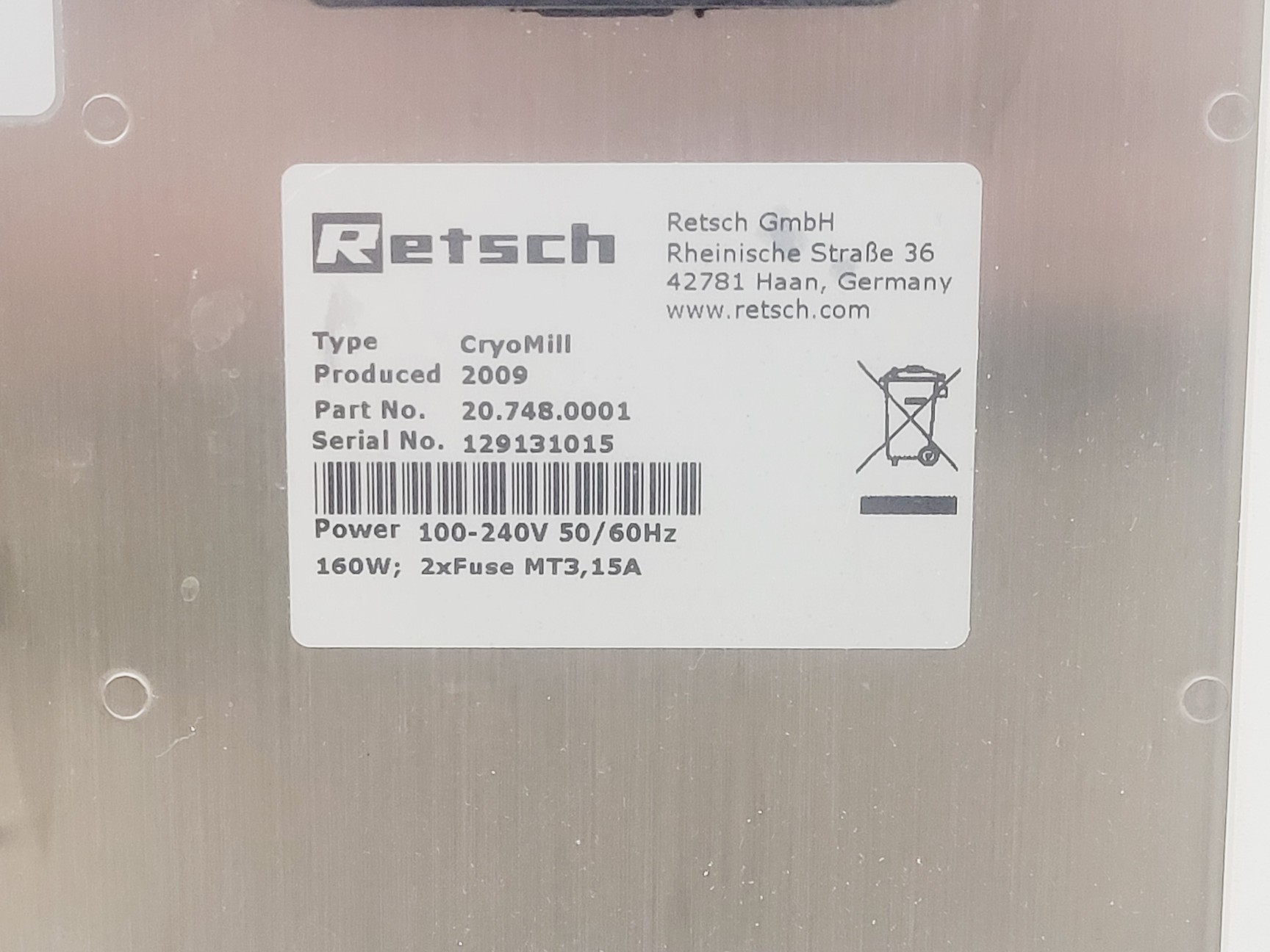 Image of Retsch CryoMill Cryogenic Grinder w/ Air Liquide TR11 Dewar Lab