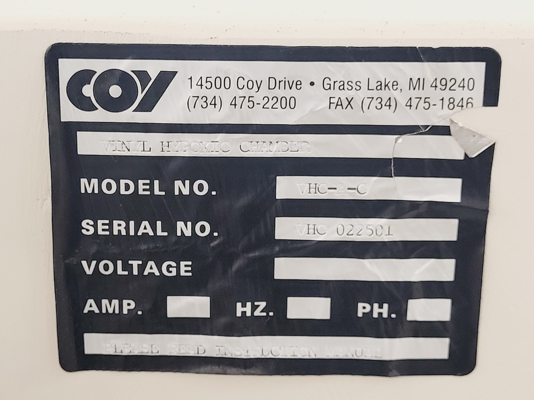 Image of COY Glove Box w/ VHC-A-C Hypoxic Chamber & Gas Control System