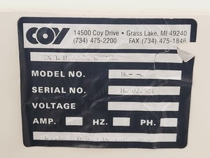 Thumbnail image of COY Glove Box w/ VHC-A-C Hypoxic Chamber & Gas Control System