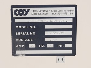 Thumbnail image of COY Glove Box w/ VHC-A-C Hypoxic Chamber & Gas Control System