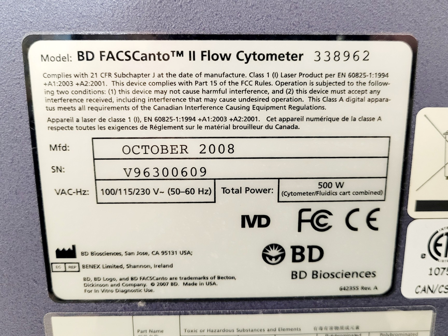 Image of BD FACSCanto II Flow Cytometer w/ Fluidics Cart Lab