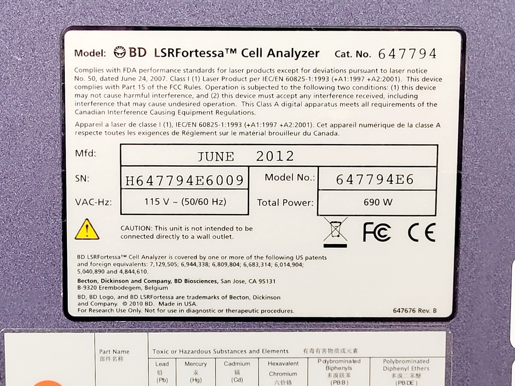 Image of Becton Dickinson LSRFortessa Cell Analyser SORP Special Order Research Product
