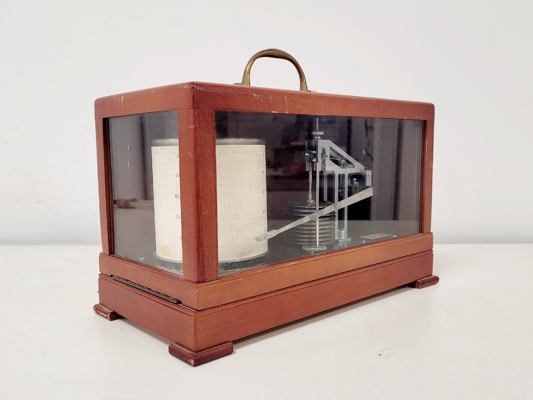 Image of Casella London Antique Barograph in Polished Mahogany Case w/ 3 x Chart Papers