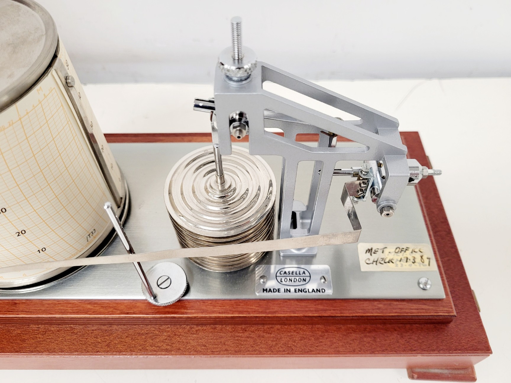 Image of Casella London Antique Barograph in Polished Mahogany Case w/ 3 x Chart Papers