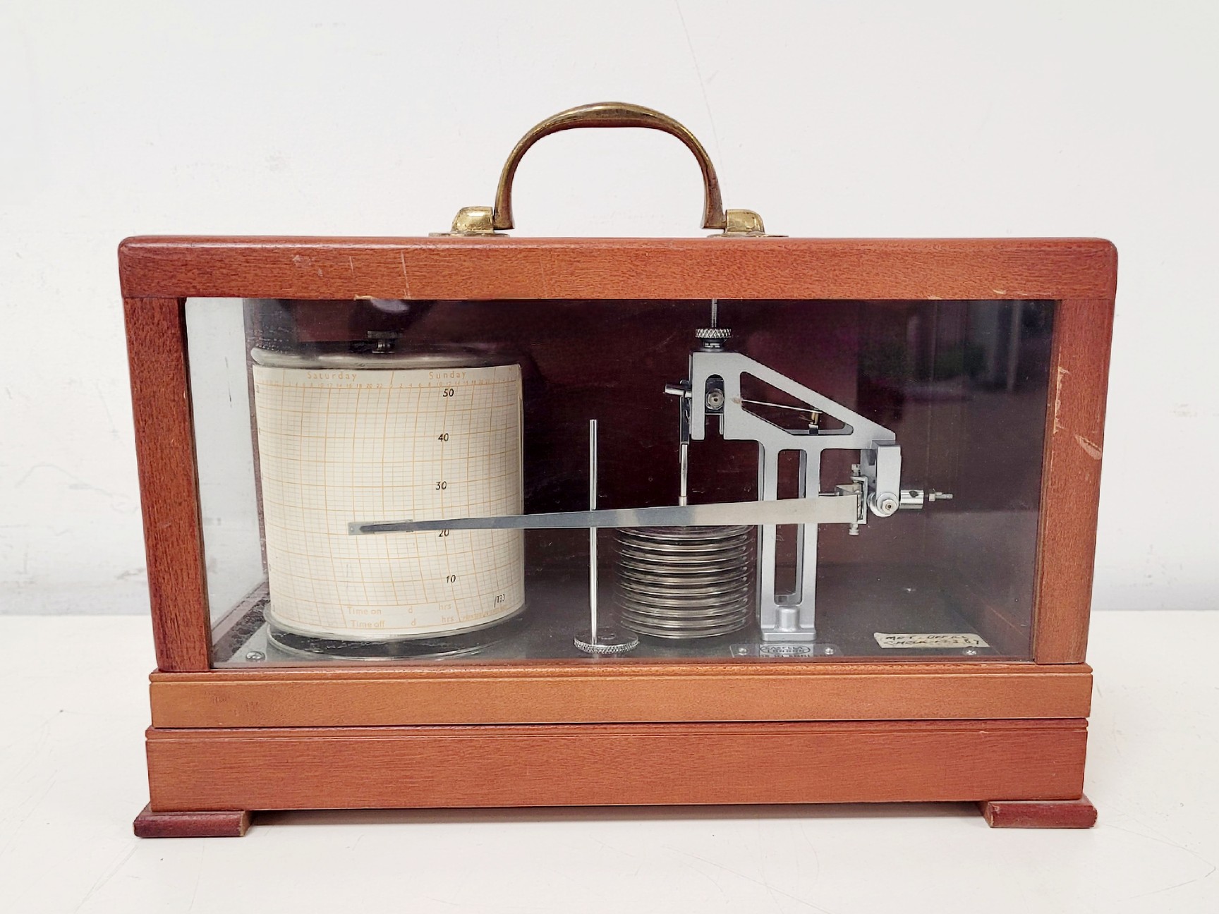 Image of Casella London Antique Barograph in Polished Mahogany Case w/ 3 x Chart Papers