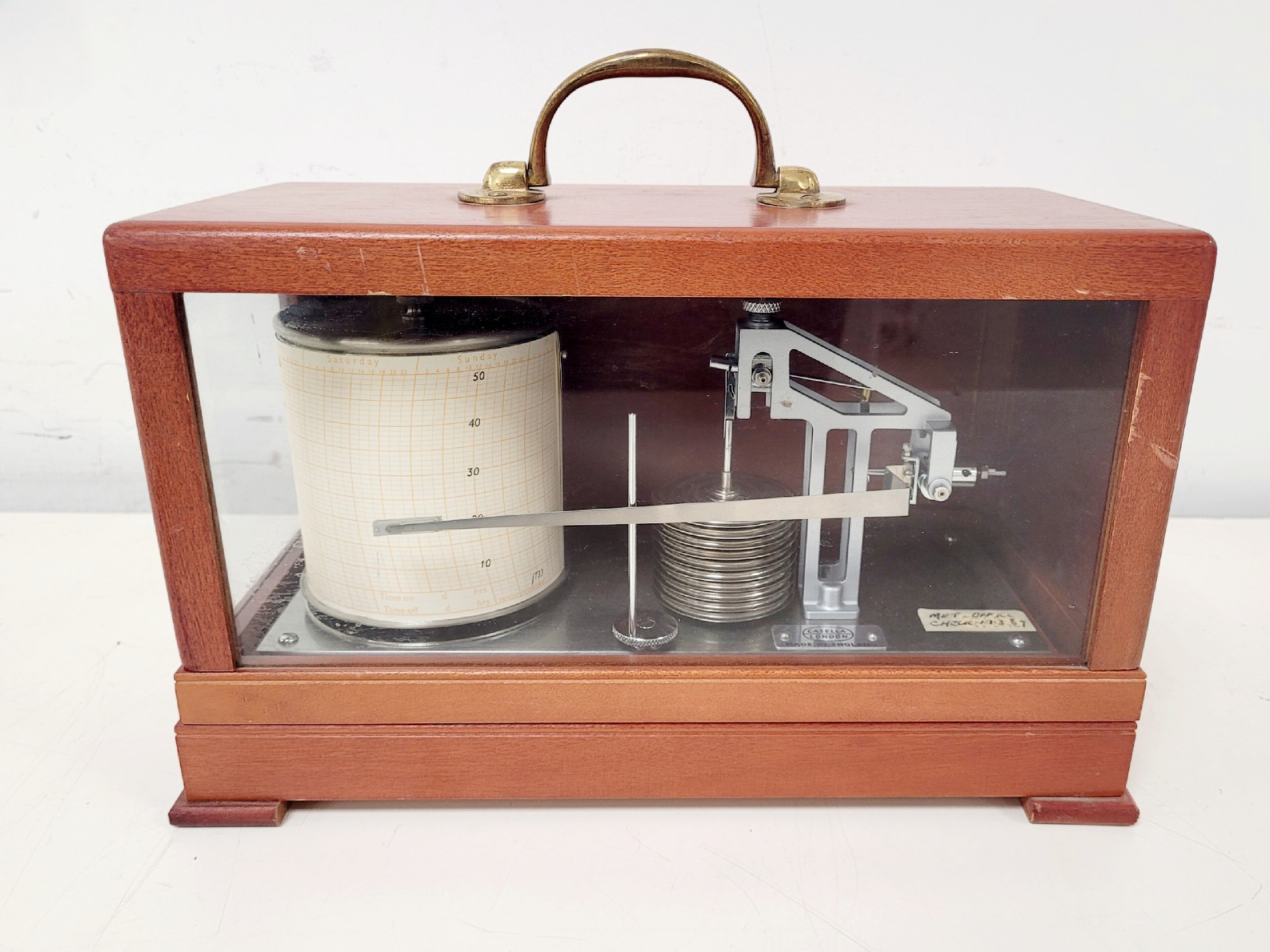 Image of Casella London Antique Barograph in Polished Mahogany Case w/ 3 x Chart Papers