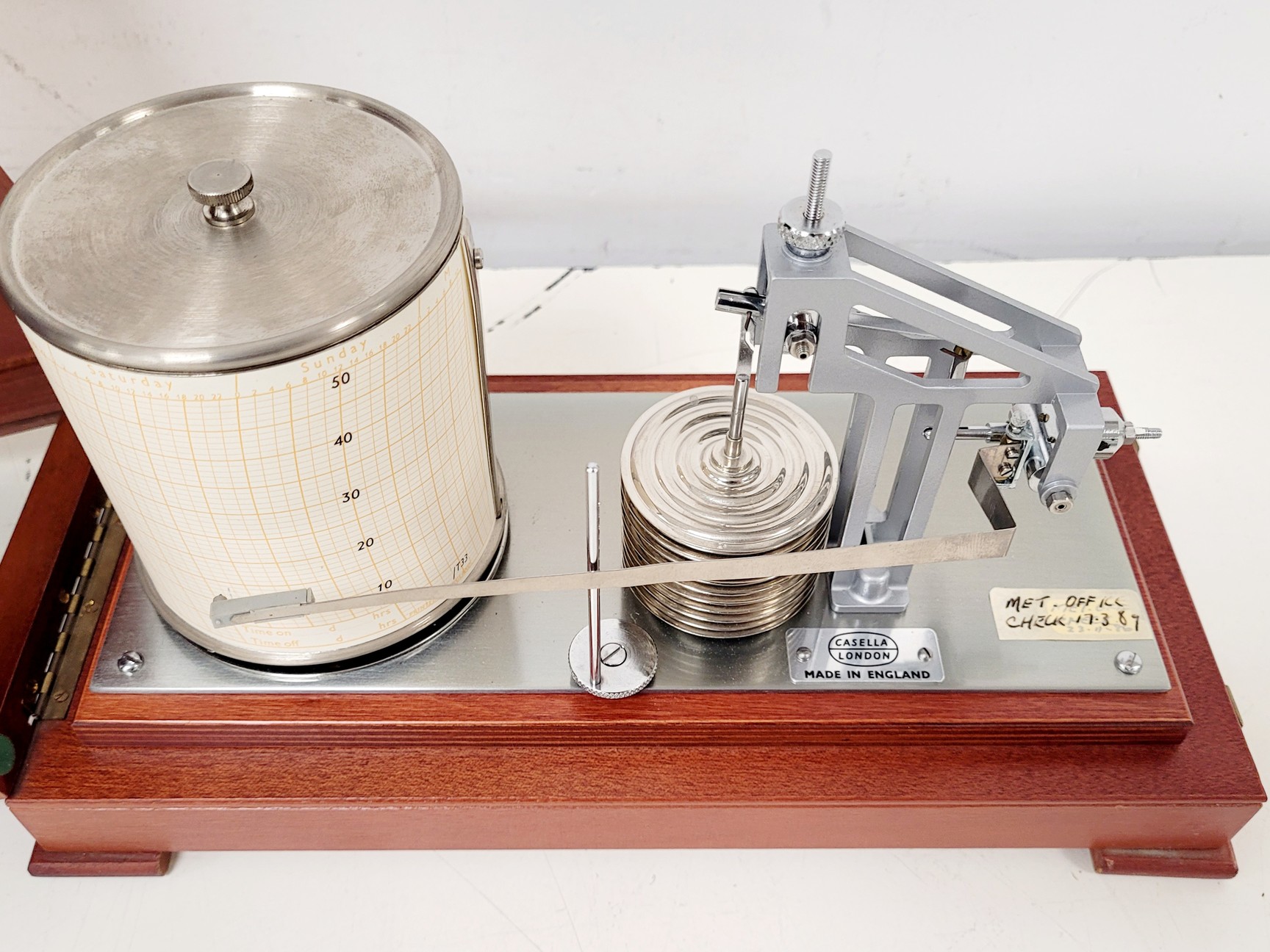 Image of Casella London Antique Barograph in Polished Mahogany Case w/ 3 x Chart Papers