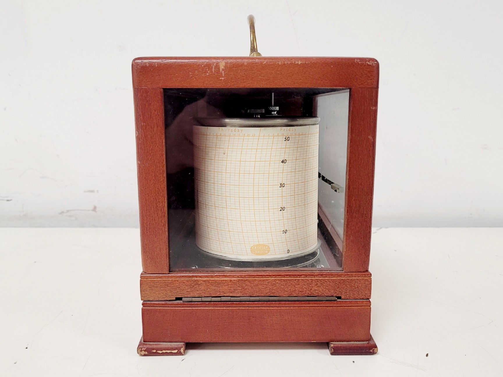 Image of Casella London Antique Barograph in Polished Mahogany Case w/ 3 x Chart Papers