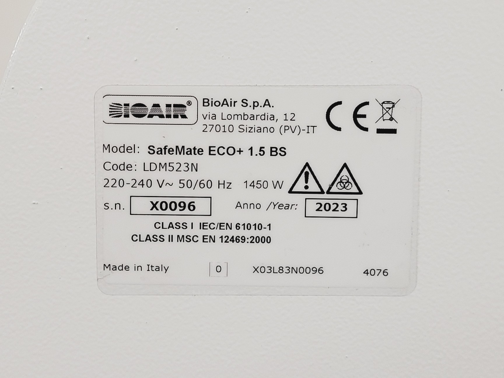 Image of BioAir Safemate ECO+ 1.5BS Class II Microbiological Safety Cabinet w/ Stand