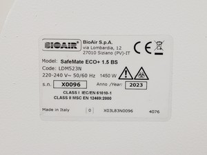 Thumbnail image of BioAir Safemate ECO+ 1.5BS Class II Microbiological Safety Cabinet w/ Stand