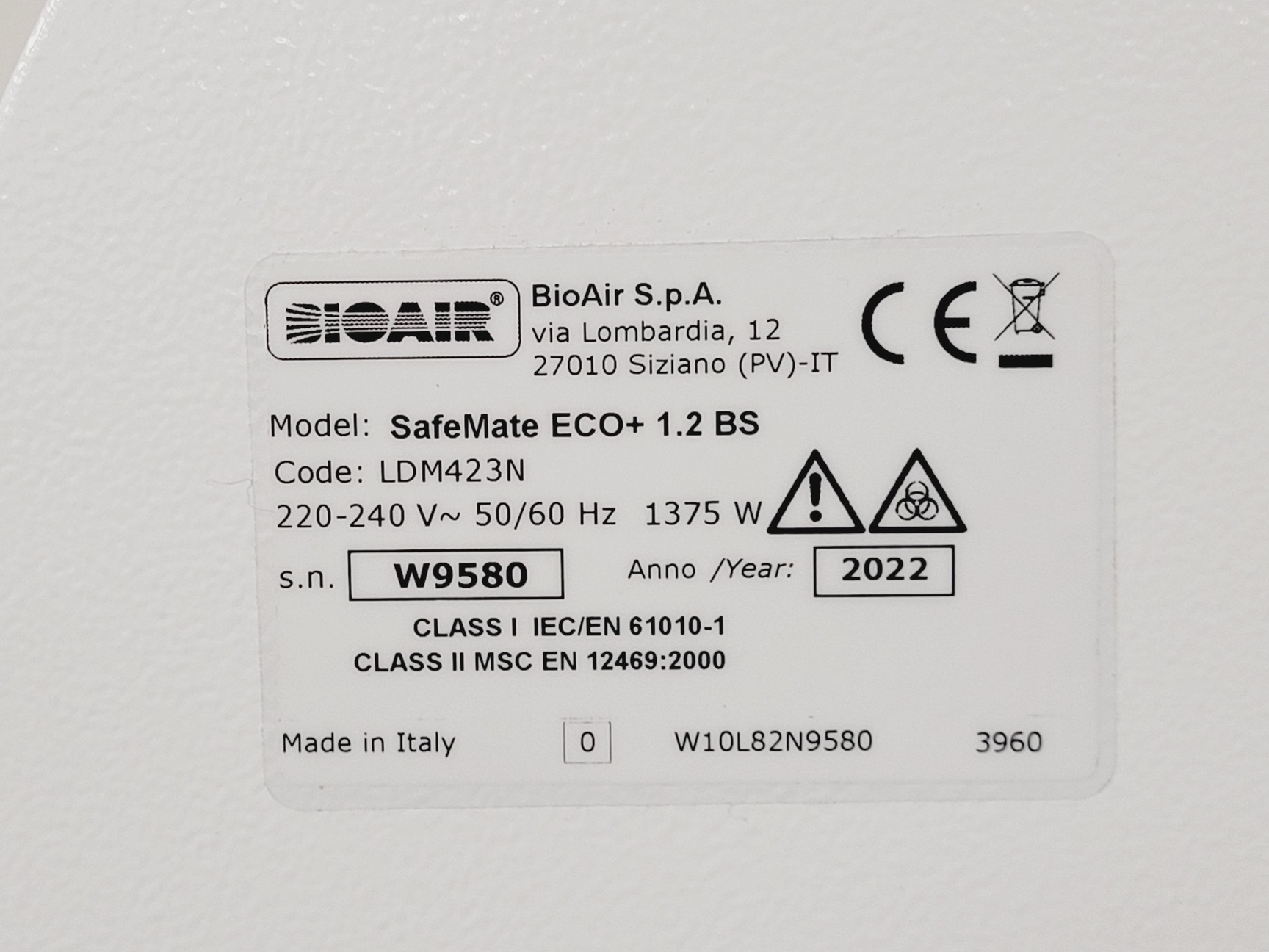 Image of BioAir Safemate ECO+ 1.2BS Class II Microbiological Safety Cabinet w/ Stand