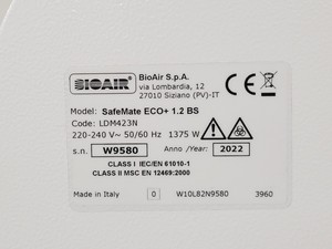 Thumbnail image of BioAir Safemate ECO+ 1.2BS Class II Microbiological Safety Cabinet w/ Stand