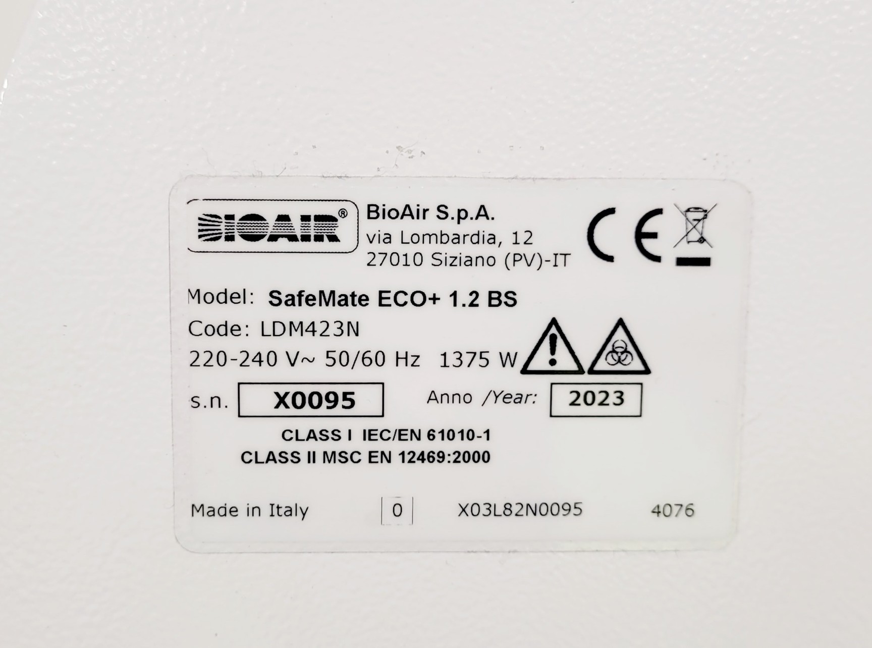 Image of BioAir Safemate ECO+ 1.2BS Class II Microbiological Safety Cabinet w/ Stand