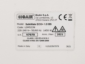 Thumbnail image of BioAir Safemate ECO+ 1.5BS Class II Microbiological Safety Cabinet w/ Stand