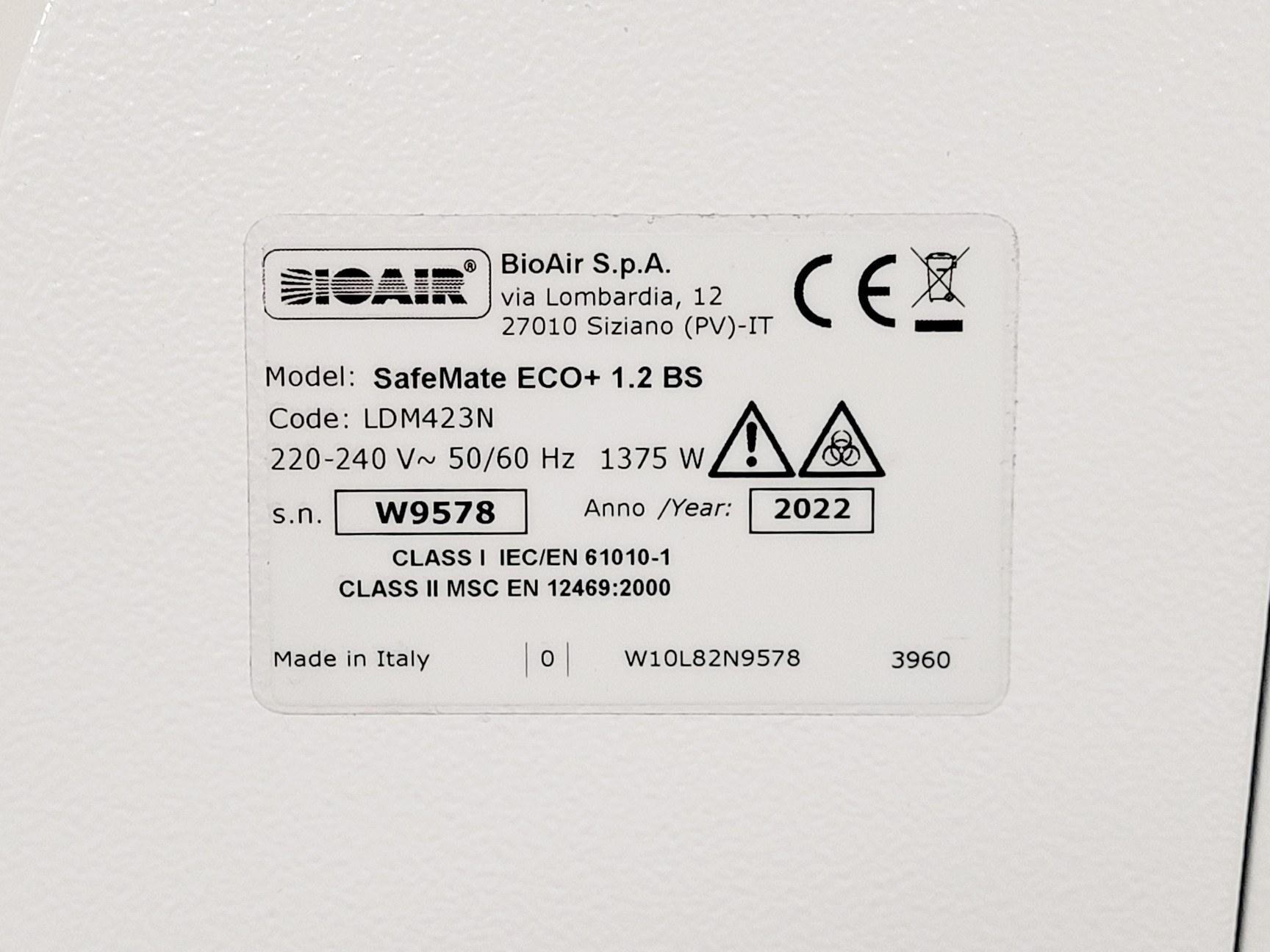 Image of BioAir Safemate ECO+ 1.2BS Class II Microbiological Safety Cabinet w/ Stand
