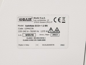 Thumbnail image of BioAir Safemate ECO+ 1.2BS Class II Microbiological Safety Cabinet w/ Stand