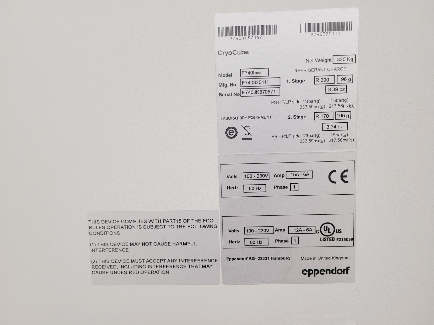 Image of Eppendorf CyroCube F740hiw Ultra Low Temperature Freezer Lab