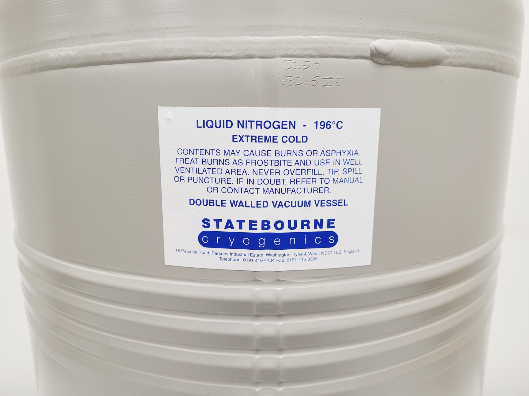 Image of Statebourne Cryolab 50 Liquid Nitrogen Dewar w/ Pressure Gauge