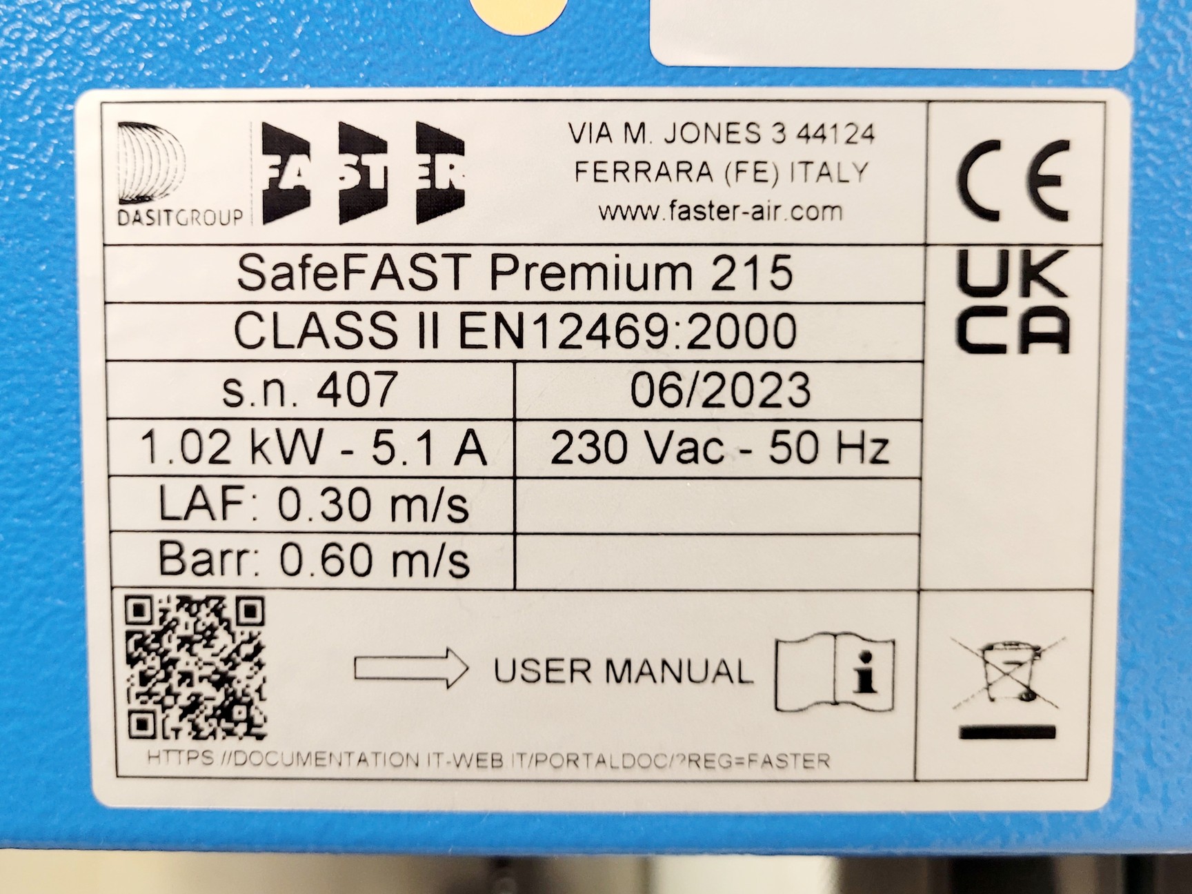 Image of Faster SafeFAST Premium 215 Class II Biological Safety Cabinet Lab